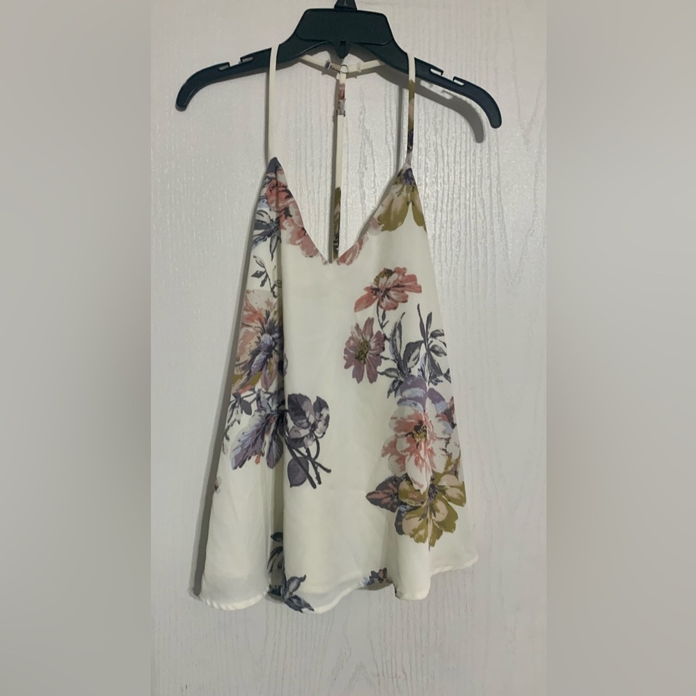 nine britton Cream Floral Spaghetti-Strap V-Neck Tank